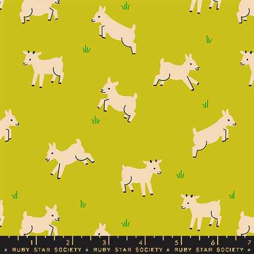 Animal Animal Pistachio Baby Goats Fabric Collaborative Collection for Ruby Star Society / RS5166 14 / Half yard continuous cut