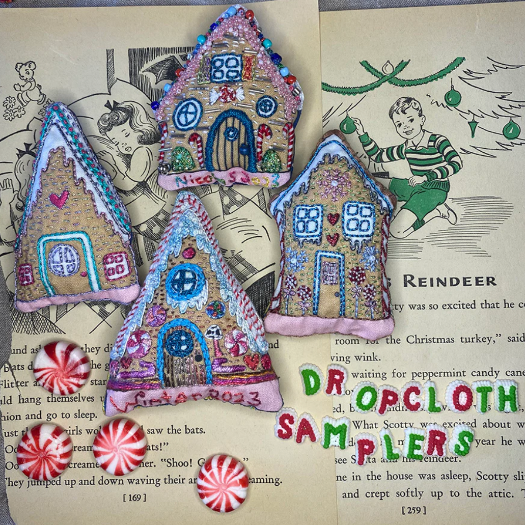 Gingerbread House Ornaments Dropcloth Sampler embroidery sampler preprinted