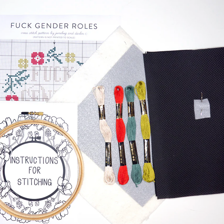 F*ck Gender Roles Junebug & Darlin Cross Stitch Kit