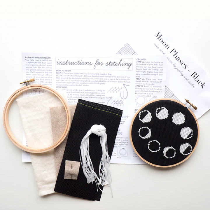 Moon Phases Black Junebug & Darlin Cross Stitch Kit