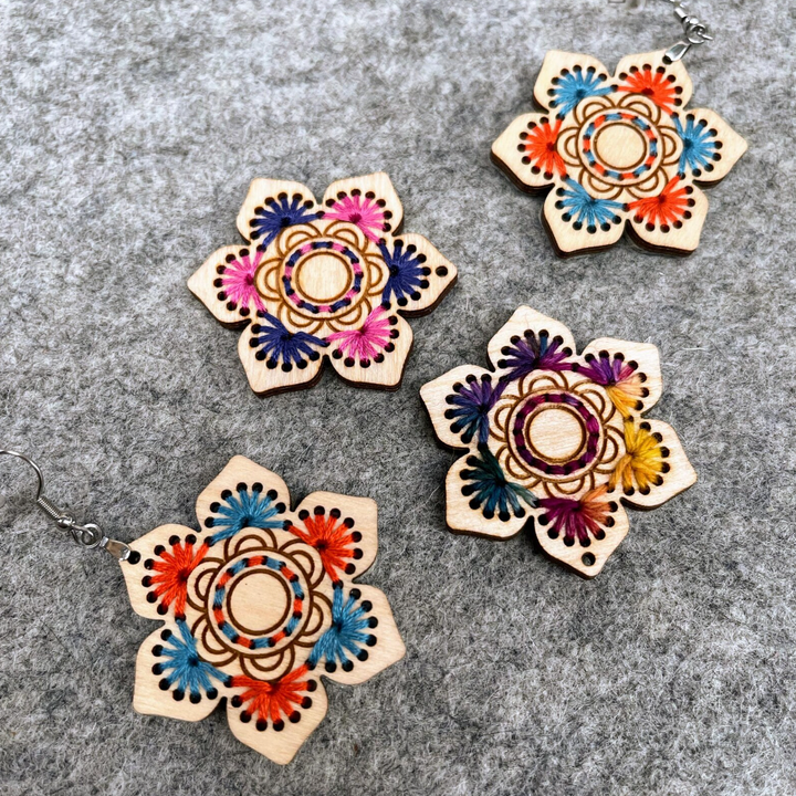 Embroider Your Own Wooden Earrings Kit, Flowers