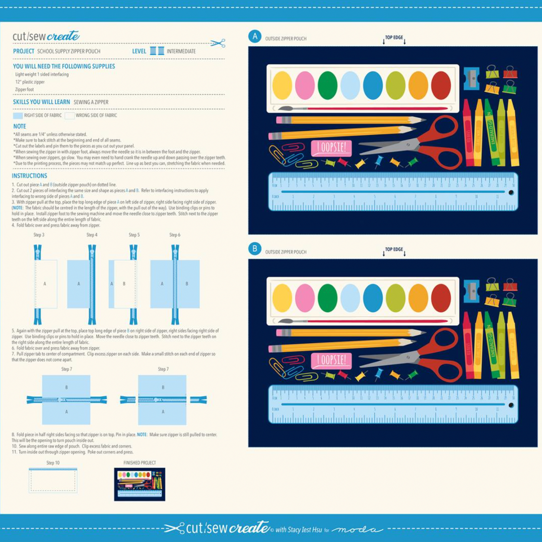 Cut Sew Create School Supply, School Supply Zipper Pouch, 20940 11P