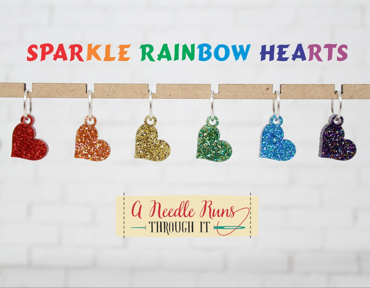 Sparkle Rainbow Hearts Stitch Marker Set