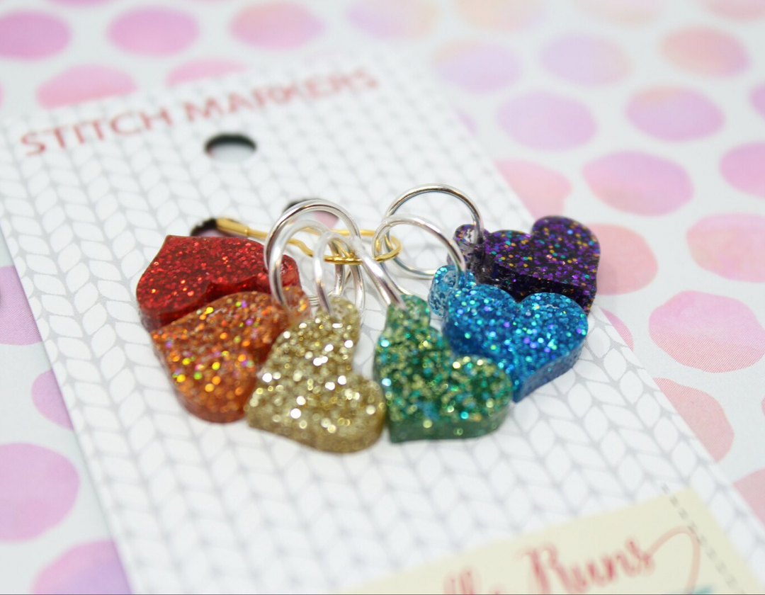 Sparkle Rainbow Hearts Stitch Marker Set