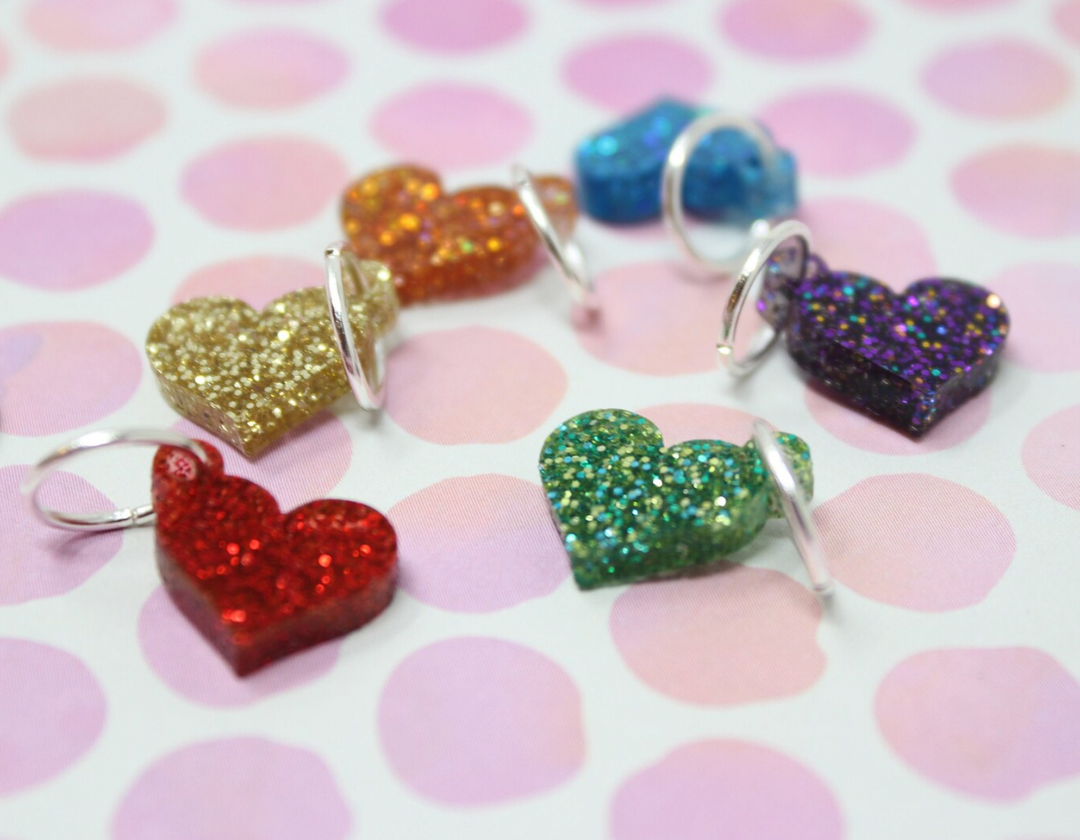 Sparkle Rainbow Hearts Stitch Marker Set