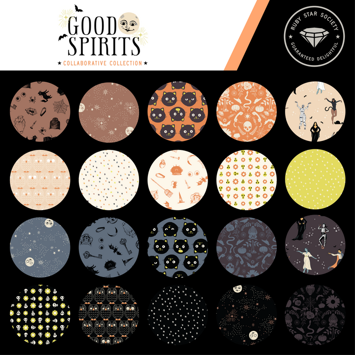 Good Spirits Glow in the Dark Pumpkin Scaredy Cats Fabric Collaborative Collection for Ruby Star Society / RS5137 12G / Half yard continuous cut