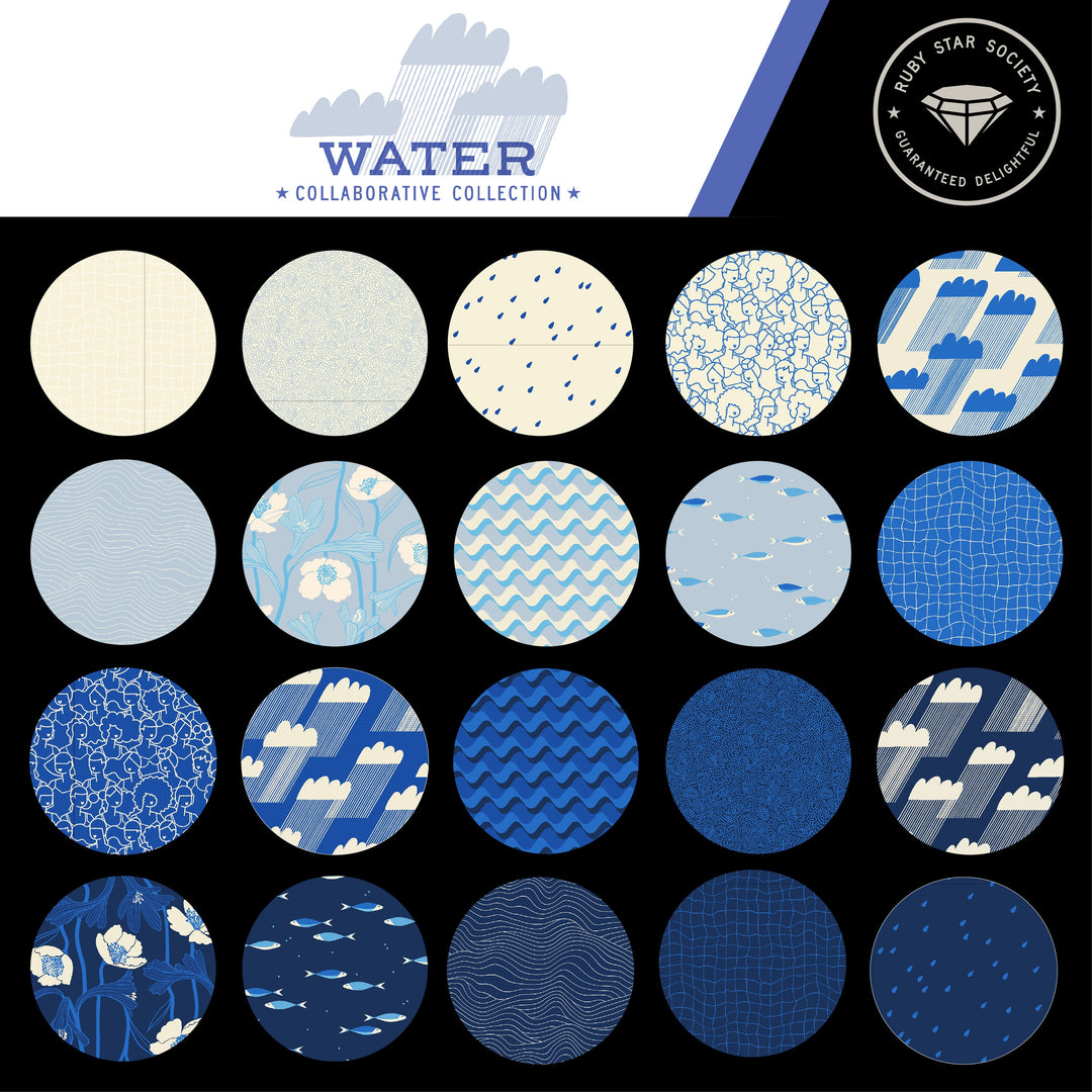 Water Blue Ribbon Rainclouds Fabric Collaborative Collection for Ruby Star Society / RS5126 12 / Half yard continuous cut