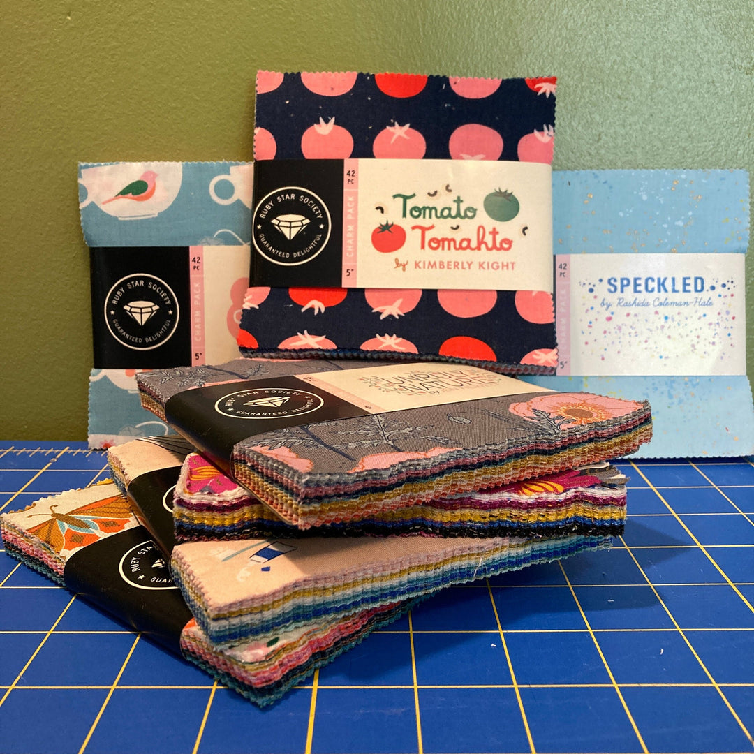 Charm Pack 3-Month Subscription by various artists for Ruby Star Society, 40 pieces, 5" squares