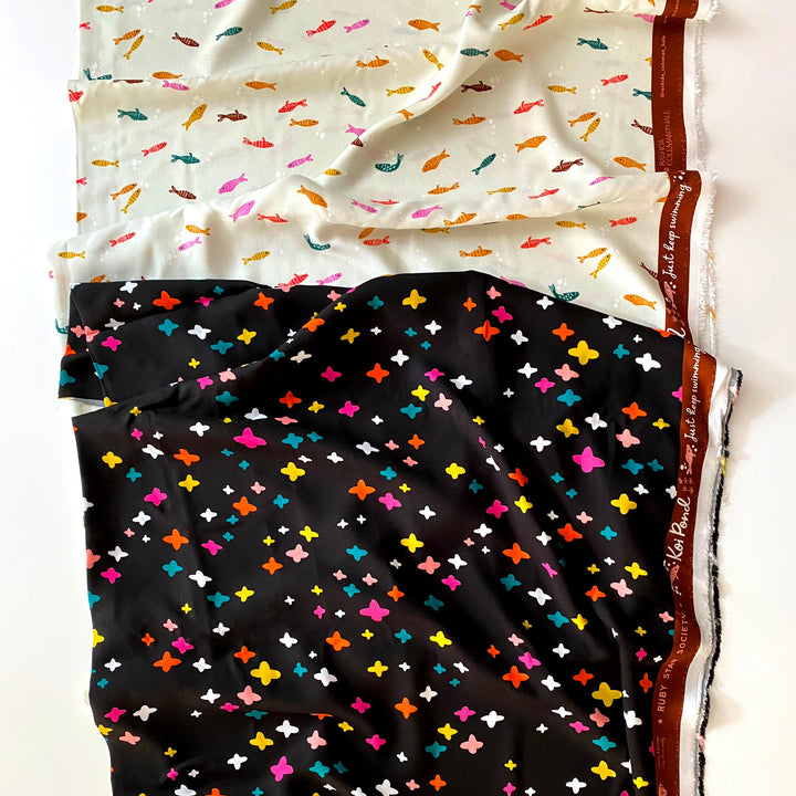 Koi Pond V2 RAYON Black Fabric by Rashida Coleman-Hale for Ruby Star Society / RS1045 13R / Half yard continuous cut
