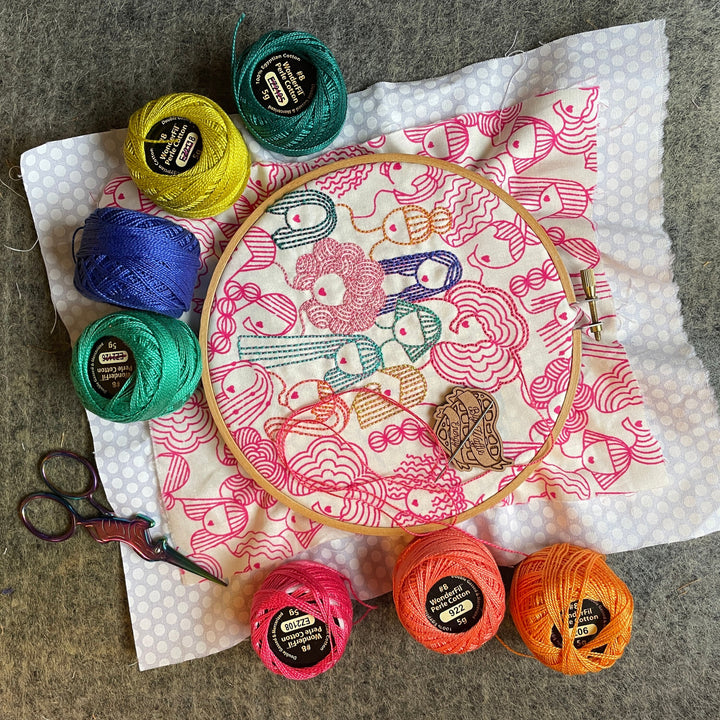 Sup Ladies Embroidery Cloth / 7.5"x9" piece of Sup Ladies print from Linear by Rashida Coleman Hale