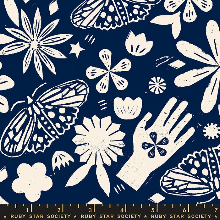 Moonglow Indigo Moonrise Dream Fabric by Alexia Marcelle Abegg for Ruby Star Society / RS4077 13 / Half yard continuous cut