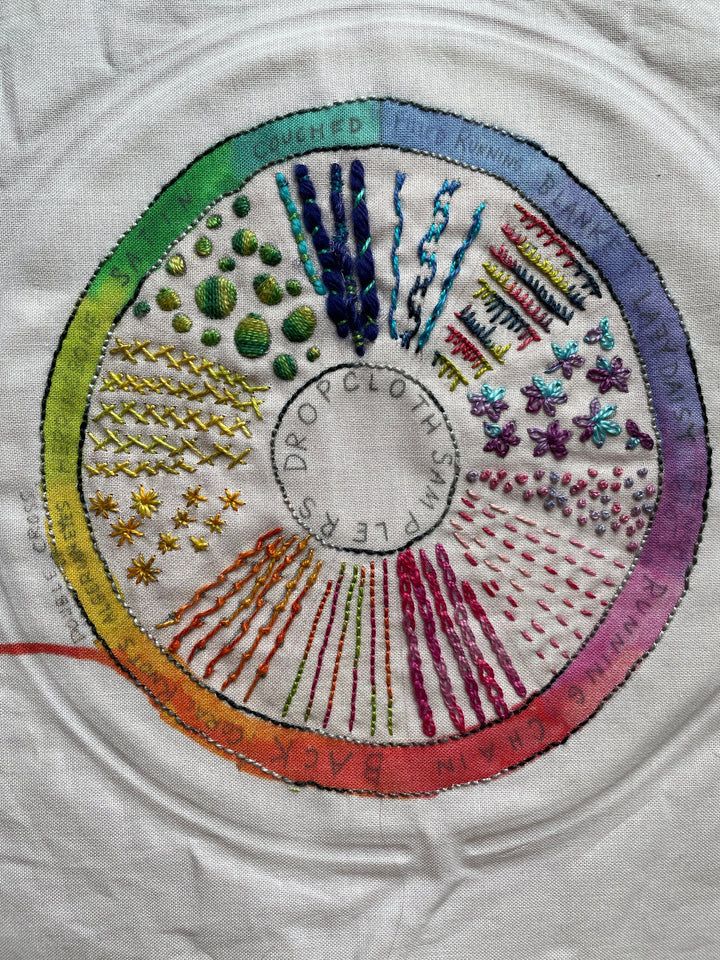 Dropcloth Color Wheel embroidery sampler preprinted