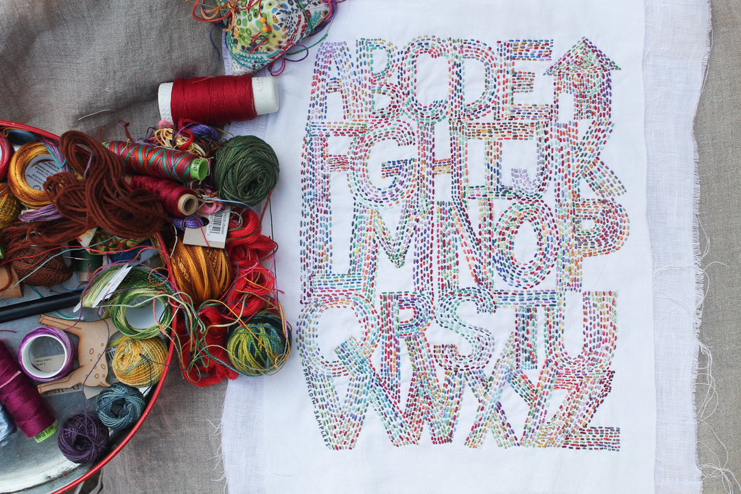 ABC Sprinkle Dropcloth embroidery sampler preprinted