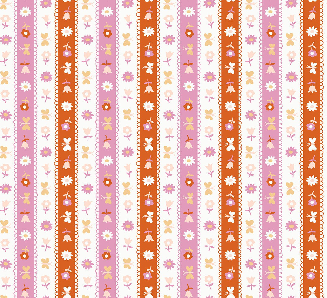 Lil Ribbon Stripe Peony Fabric by Kimberly Kight for Ruby Star Society / RS3056 13 / Half yard continuous cut