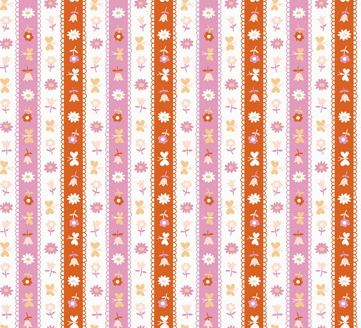 Lil Ribbon Stripe Peony Fabric by Kimberly Kight for Ruby Star Society / RS3056 13 / Half yard continuous cut