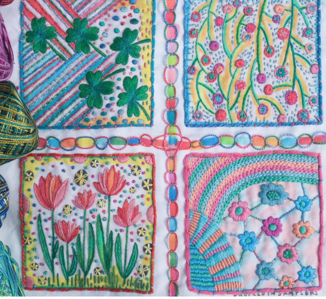 Garden Path Dropcloth Sampler embroidery sampler preprinted