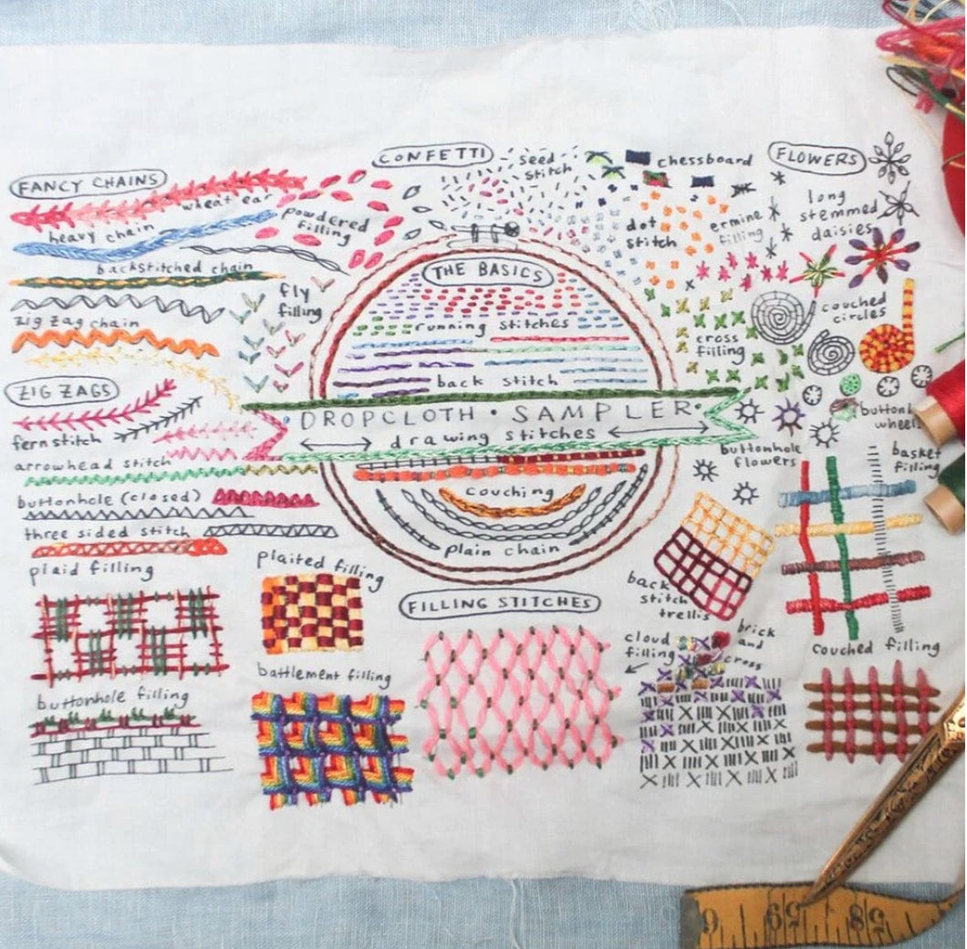 Drawing Stitches Dropcloth Sampler embroidery sampler preprinted