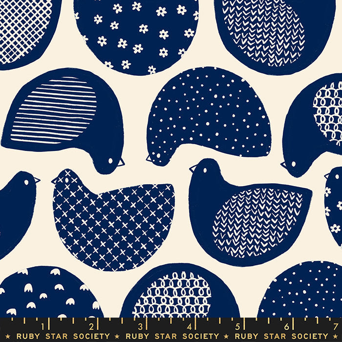 Winterglow Navy Snow Birds by Collaborative Collection for Ruby Star Society / RS5113 13 / Half yard continuous cut