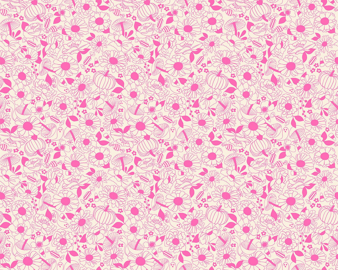Tiny Frights Neon Pink Halloween Floral by Collaborative Collection for Ruby Star Society / RS5117 13 / Half yard continuous cut