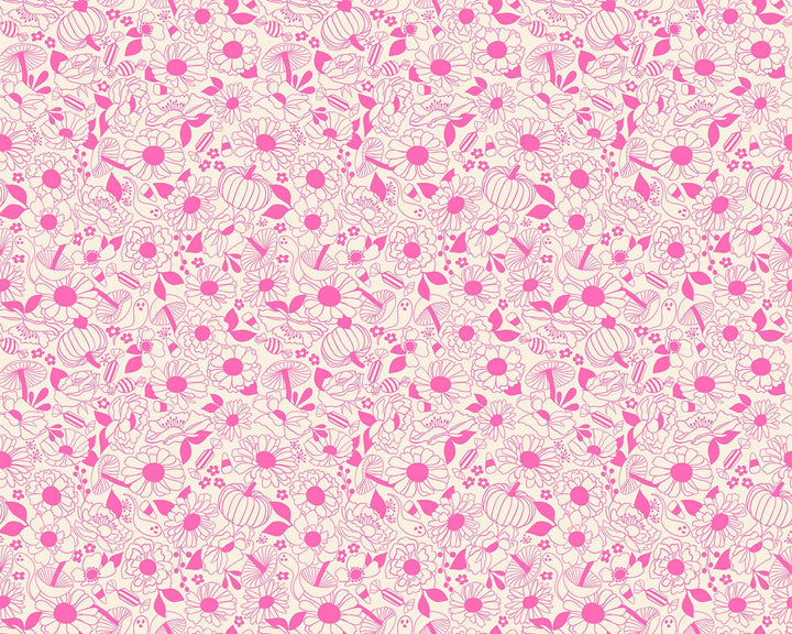 Tiny Frights Neon Pink Halloween Floral by Collaborative Collection for Ruby Star Society / RS5117 13 / Half yard continuous cut